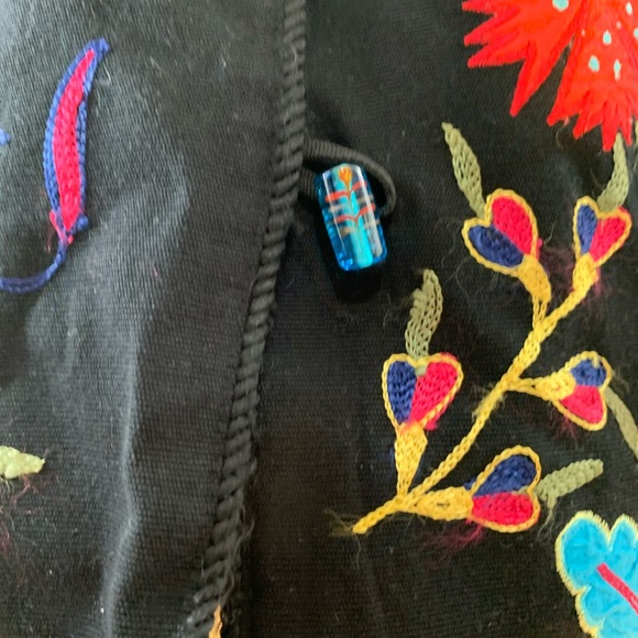 Alex Kim Vintage Hippie Black Colorful Floral Embroidered Shirt Jacket - Picture 3 of 9